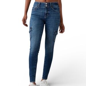 American Eagle Dark Wash Cargo Skinny Jeans Size 0 Short